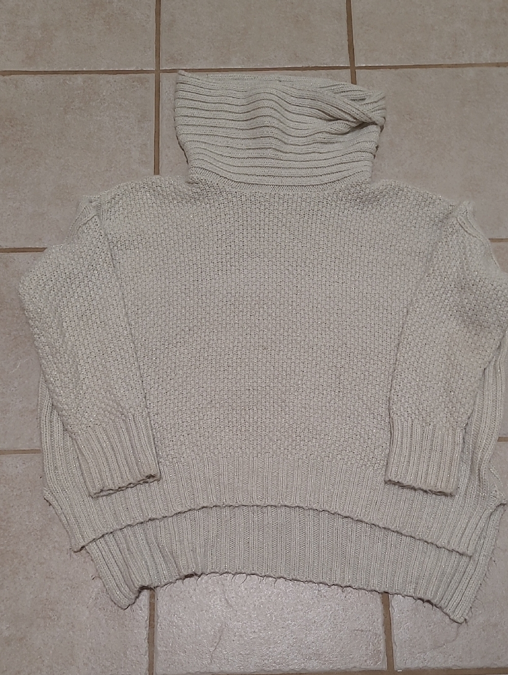Jennifer Lopez Cream Turtleneck Chunky Knit Sweater